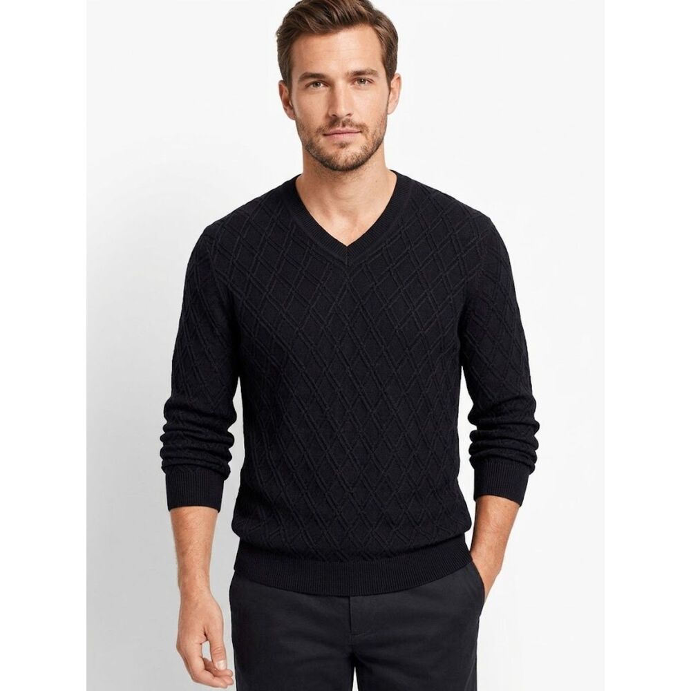Talbots Men Silk Cotton Navy Blue Long Sleeve Sweater Large L Classic Preppy